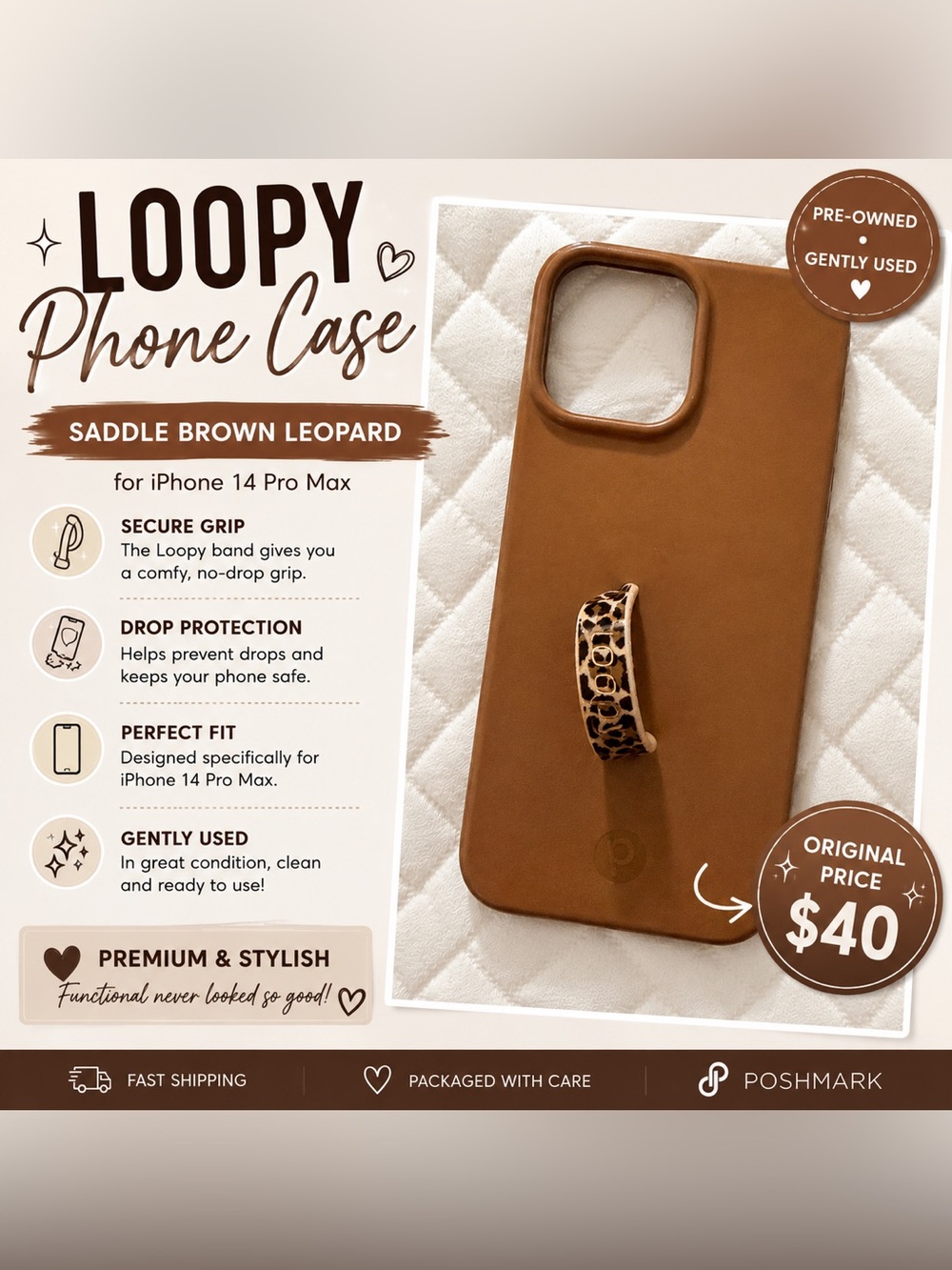 Loopy Case Saddle Brown Phone Case with Leopard Loop for iPhone 14 Pro Max